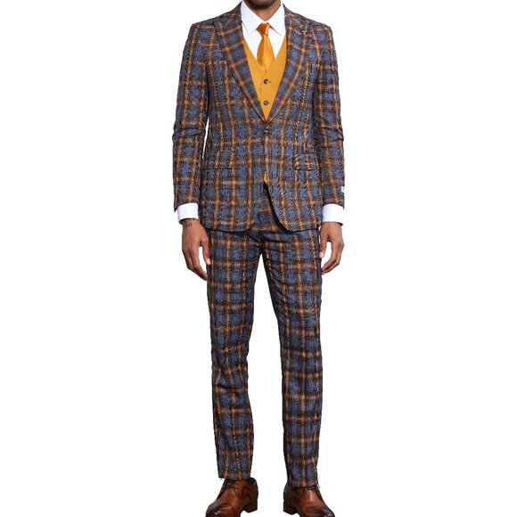 Grey/Orange 3 Piece Stacy Adams Men's Suit - Picture 4 of 5